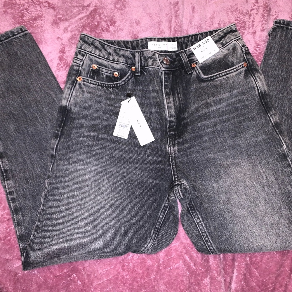 TOPSHOP High Waisted Mom Jeans Washed Black Tapered 28 x 30 - NWT - Picture 7 of 7